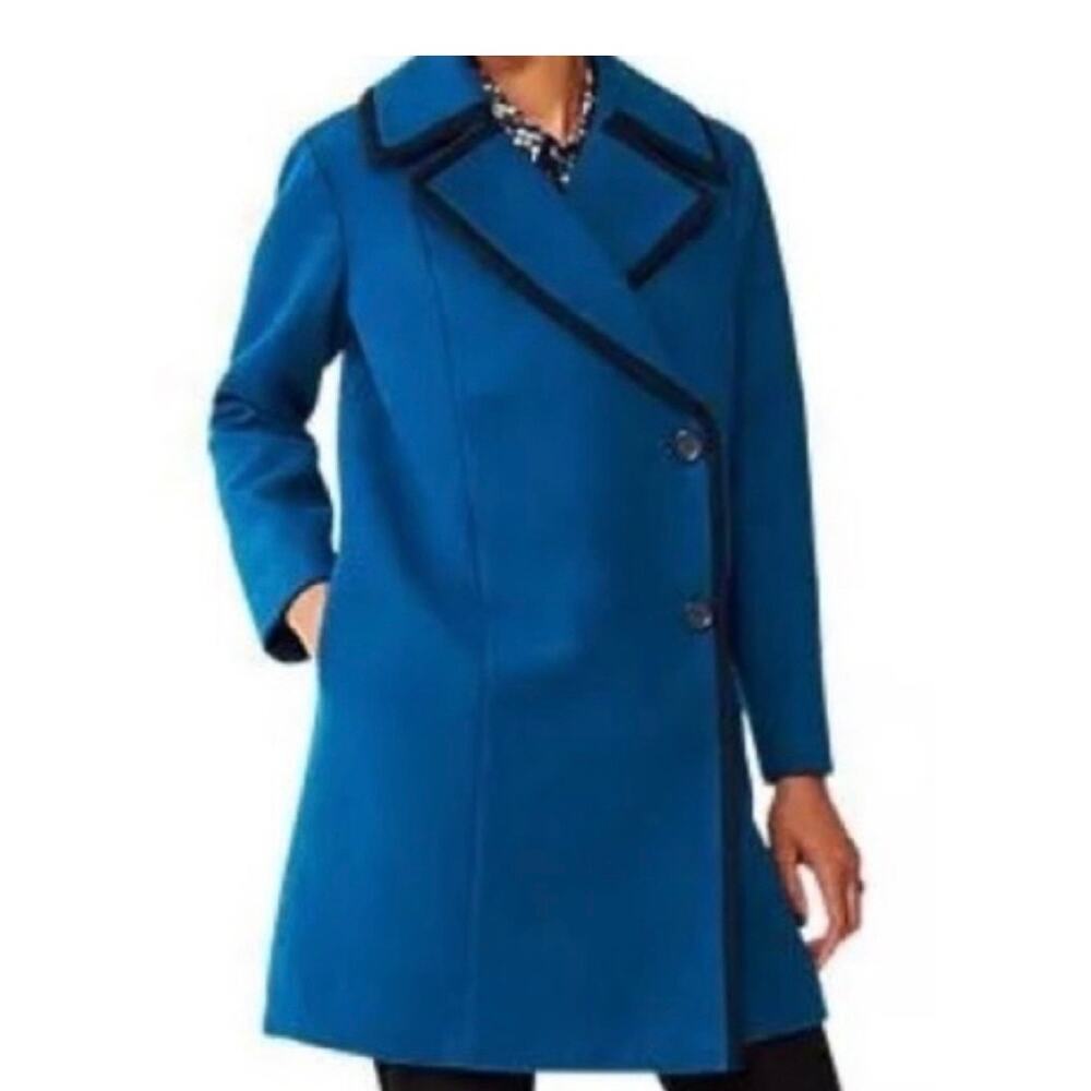 Kate Spade wool blend blue coat with black piping size S